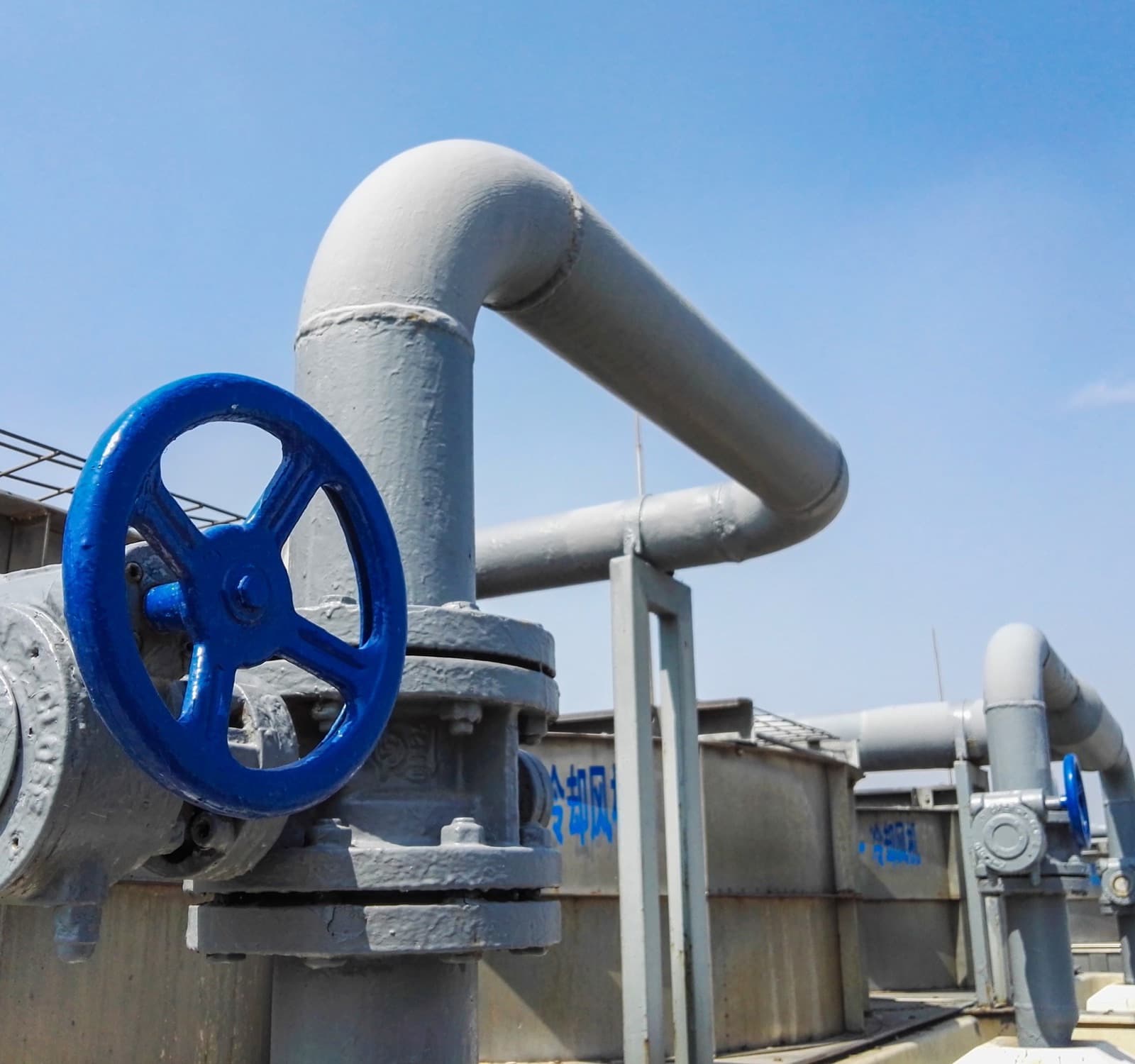 Valve gear and pipework on plant equipment